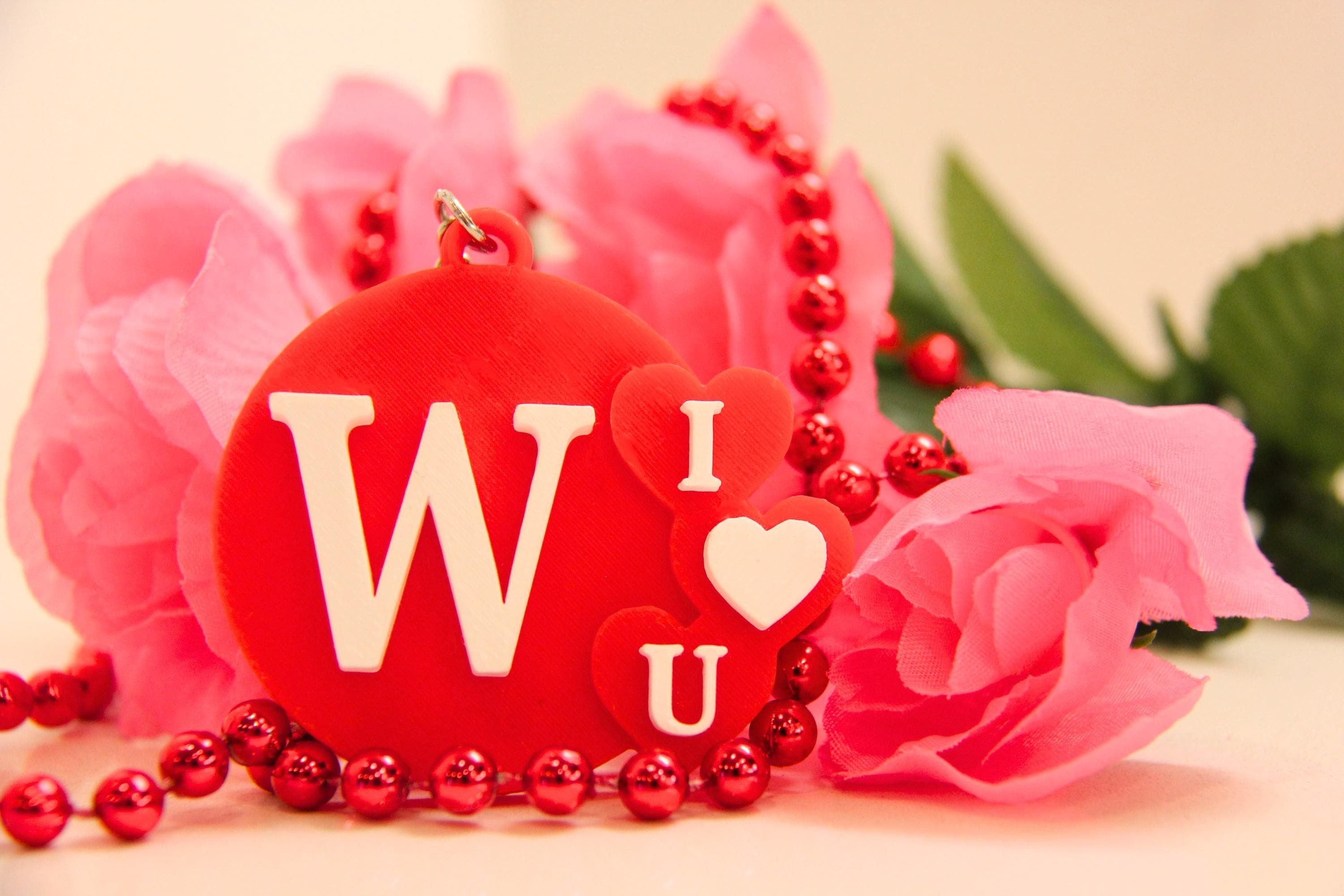 Personalized Red Heart Keychain with Initial - I Love You